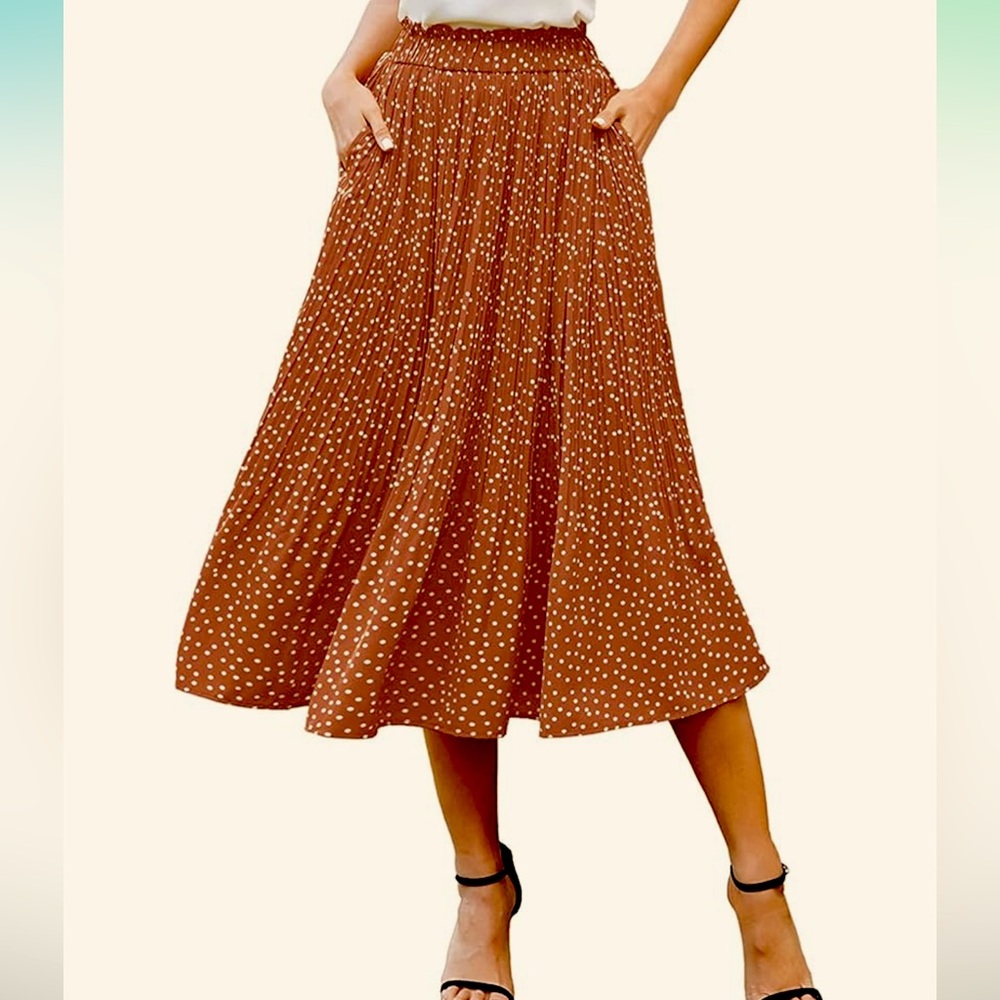 Polka Dot Brown Midi Skirt